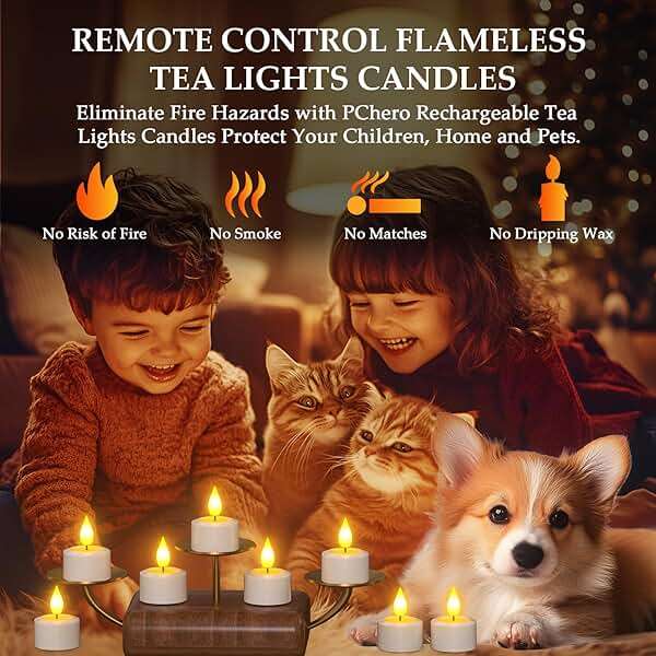 PChero 12 Pack Rechargeable Flameless Candles with Remote Timer, Battery Operated Tea Lights Candles, LED Flickering Tealights Candles for Home Wedding Halloween Fall Christmas Decor - Image 9