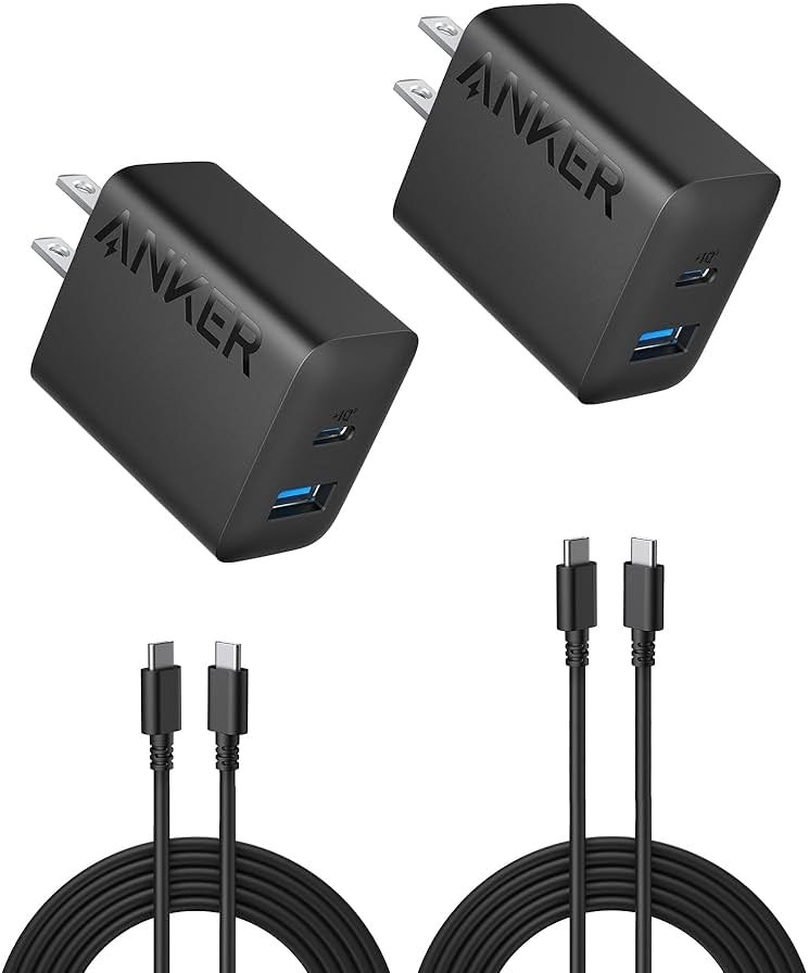 Anker iPhone Charger, 2-Pack 20W Fast USB C Charger Block, Type C Charger Fast Charging for iPhone 17/17 Pro Max/16 Series/iPad Pro and More (Black, 2 Pack & 2 Cable) - Product Image