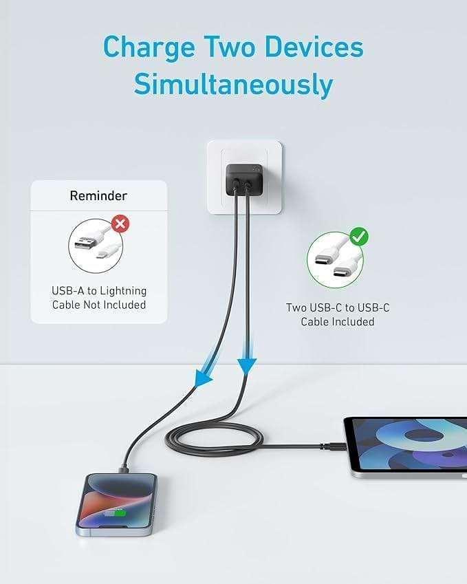 Anker iPhone Charger, 2-Pack 20W Fast USB C Charger Block, Type C Charger Fast Charging for iPhone 17/17 Pro Max/16 Series/iPad Pro and More (Black, 2 Pack & 2 Cable) - Image 3