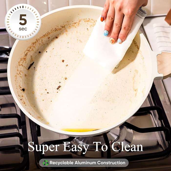 CAROTE 21Pcs Pots and Pans Set, Nonstick Cookware Sets, White Granite Induction Cookware Non Stick Cooking Set w/Frying Pans & Saucepans(PFOS, PFOA Free) - Image 5