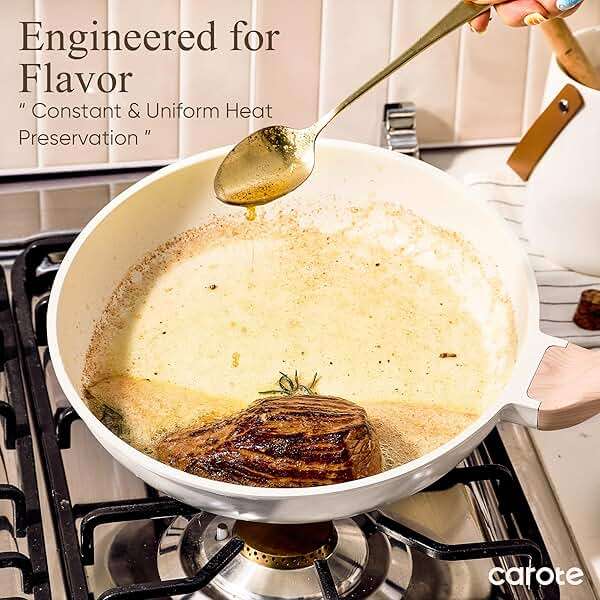 CAROTE 21Pcs Pots and Pans Set, Nonstick Cookware Sets, White Granite Induction Cookware Non Stick Cooking Set w/Frying Pans & Saucepans(PFOS, PFOA Free) - Image 7