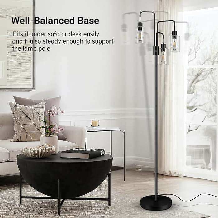 BoostArea Industrial Floor Lamp for Living Room,Glass Lampshade,Modern Stand Up Lamp with 3 Light,Simple Design Floor Lamp for Bedroom, Living Room, Office, Kids Room, Reading - Image 4