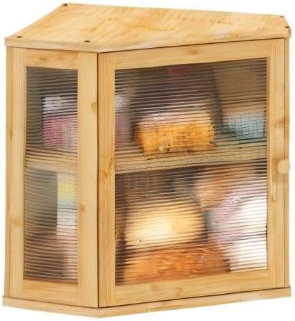 viewcare Corner Bread Box for Kitchen Counter, Bamboo Wood Large Capacity Bread Storage Bin with Acrylic Wavy Door Panel (Natural, Meduim) - Image 8
