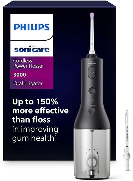 Philips Sonicare Cordless Power Flosser 3000 - Water Flosser with Innovative Quad Stream Technology, Oral Irrigator with 2 Flossing Modes and 3 Pressure Levels, IPX7 Waterproof, Black, HX3826/23 - Image 1