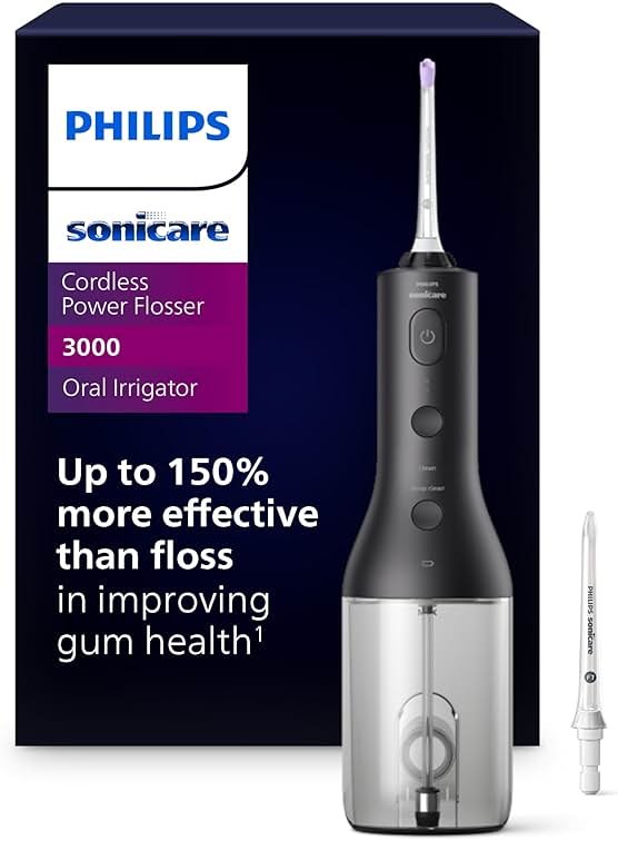 Philips Sonicare Cordless Power Flosser 3000 - Water Flosser with Innovative Quad Stream Technology, Oral Irrigator with 2 Flossing Modes and 3 Pressure Levels, IPX7 Waterproof, Black, HX3826/23 - Product Image