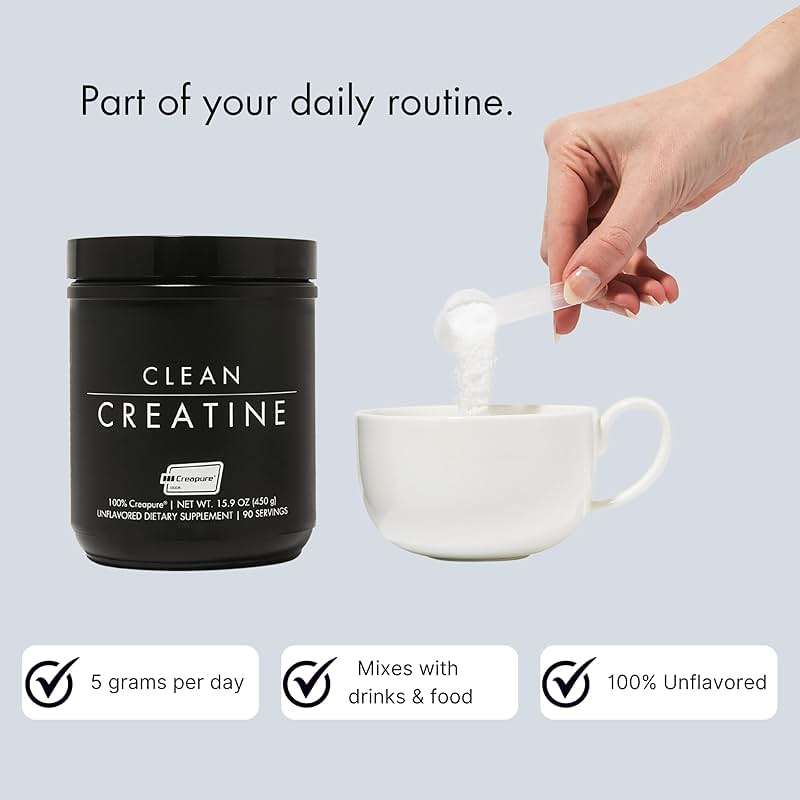 CLEAN Creatine - 100% Creapure® Creatine Monohydrate Powder for Muscle Health, Performance and Cognitive Support | 3rd Party Certified by NSF | 90 Servings | Unflavored | Vegan, Keto, and Gluten-Free - Image 6
