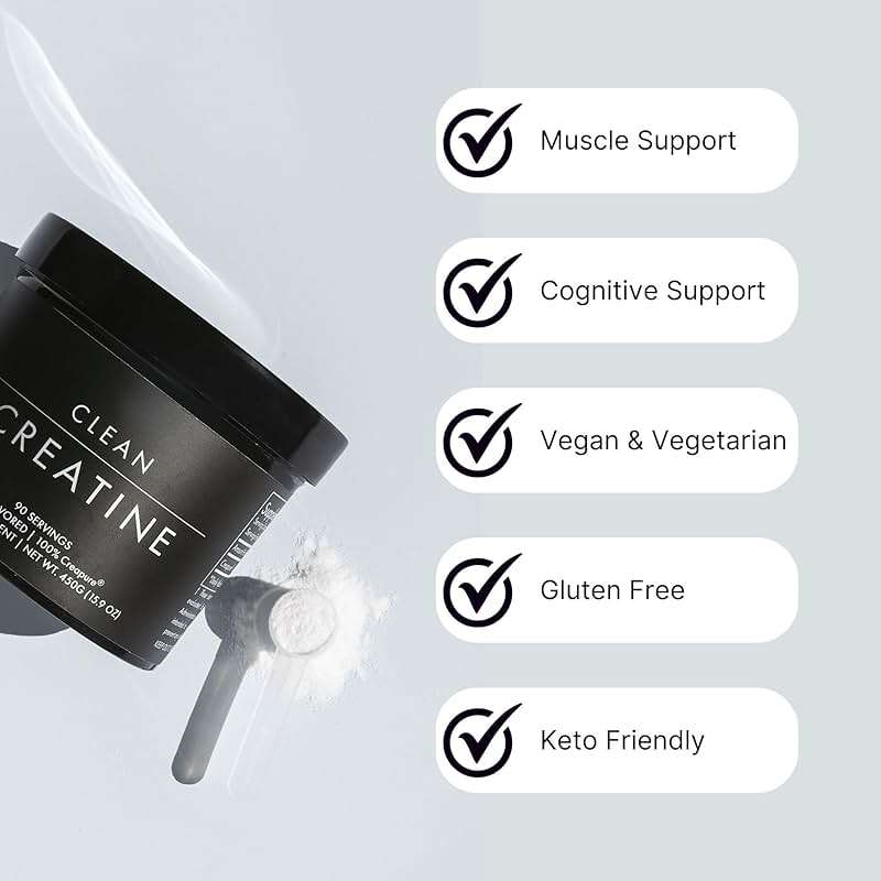 CLEAN Creatine - 100% Creapure® Creatine Monohydrate Powder for Muscle Health, Performance and Cognitive Support | 3rd Party Certified by NSF | 90 Servings | Unflavored | Vegan, Keto, and Gluten-Free - Image 7