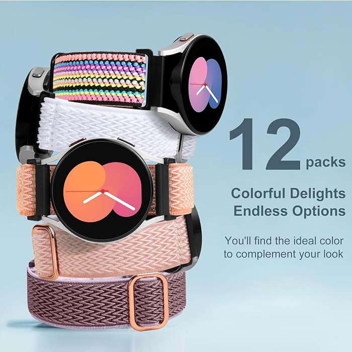 Easuny 12 Pack Stretchy Bands for Samsung Galaxy Watch 7 Band 6 5 4 Active 2 FE 40mm 44mm/Watch 6/4 Classic/5 Pro, Garmin Vivoactive 6/5/3/Forerunner 55/165, 20mm Elastic Watch Strap for Garmin Women - Image 4
