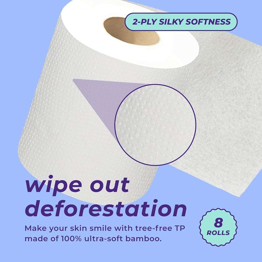 Bim Bam Boo Bamboo Toilet Paper 2 Ply - Sustainable Toilet Tissue - 8 Double Rolls, 320 Sheets Per Roll - Septic Safe - Plastic Free - Image 4