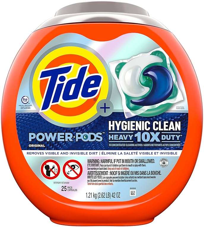 Tide Hygienic Clean Heavy 10x Duty Power PODS Laundry Detergent Pacs, Original, 25 count, For Visible and Invisible Dirt (Pack of 2) - Image 6