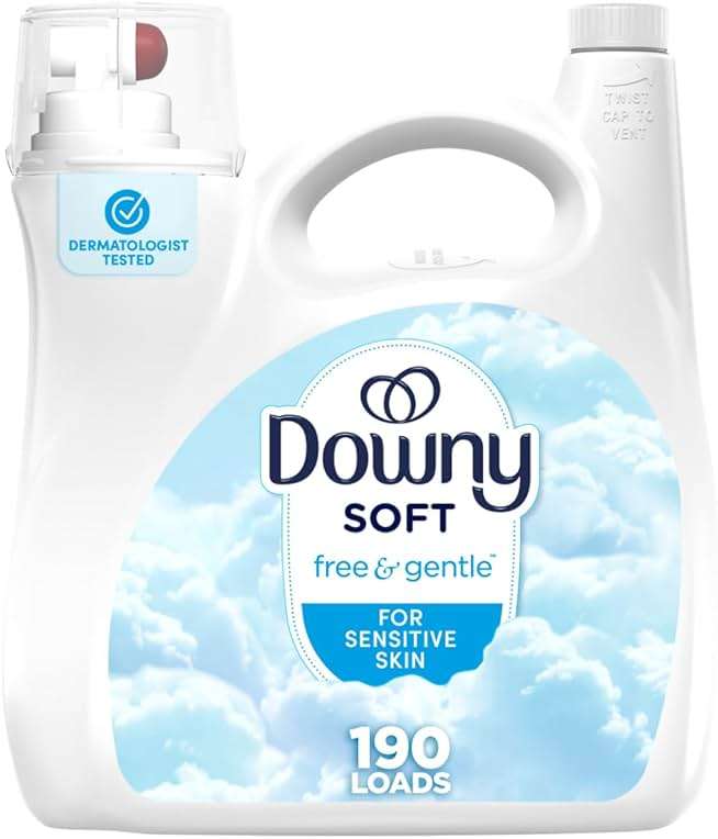 Downy Free & Gentle Liquid Fabric Softener, 140 fl oz, 190 Loads, Hypoallergenic, Sensitive Skin Friendly Fabric Conditioner Liquid - Image 1