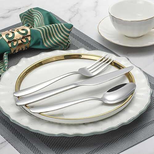 24-piece Forks and Spoons Silverware Set, Amafox Food Grade Stainless Steel Flatware Cutlery Set for Home, Kitchen and Restaurant, Mirror Polished Forks and Spoons Set for 12, Dishwasher Safe - Image 2