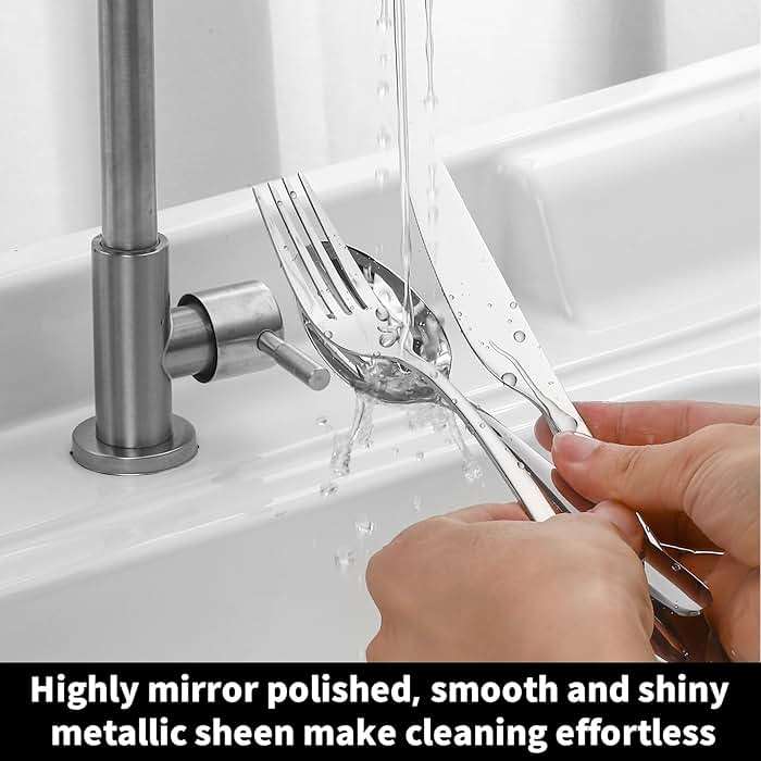 24-piece Forks and Spoons Silverware Set, Amafox Food Grade Stainless Steel Flatware Cutlery Set for Home, Kitchen and Restaurant, Mirror Polished Forks and Spoons Set for 12, Dishwasher Safe - Image 6