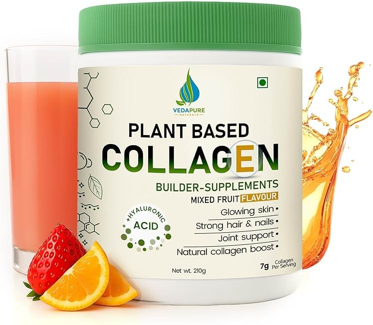 VEDAPURE Plant Collagen Peptides Powder | 7.05 oz Plant Based Vegan Organic Powder peptide Drink Mix with Hyaluronic Acid, Biotion, Vitamin E & C, Healthy Skin, Joints, Hairs, Nails - Product Image