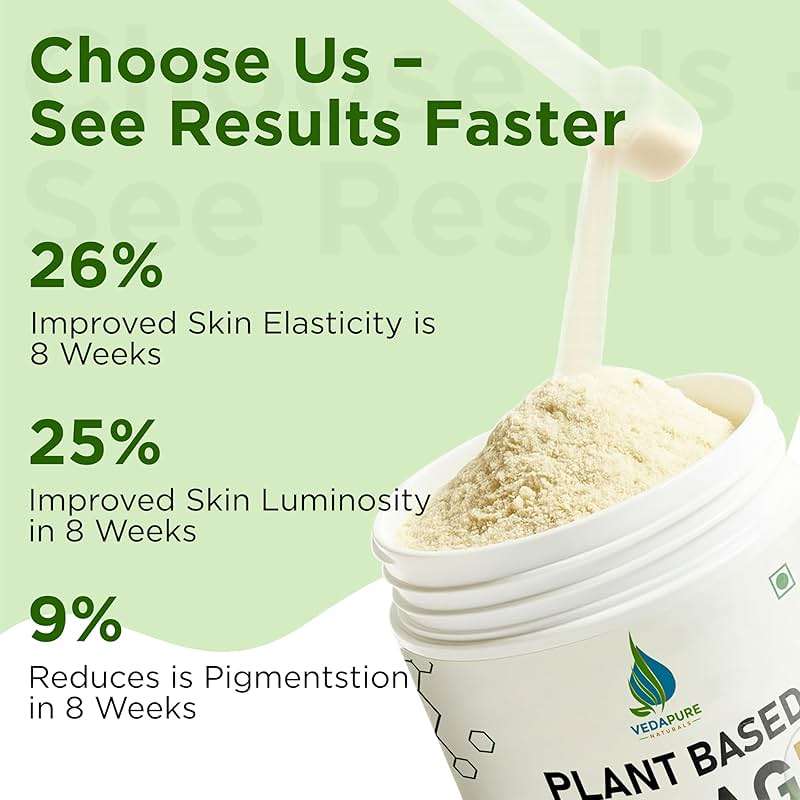 VEDAPURE Plant Collagen Peptides Powder | 7.05 oz Plant Based Vegan Organic Powder peptide Drink Mix with Hyaluronic Acid, Biotion, Vitamin E & C, Healthy Skin, Joints, Hairs, Nails - Image 3