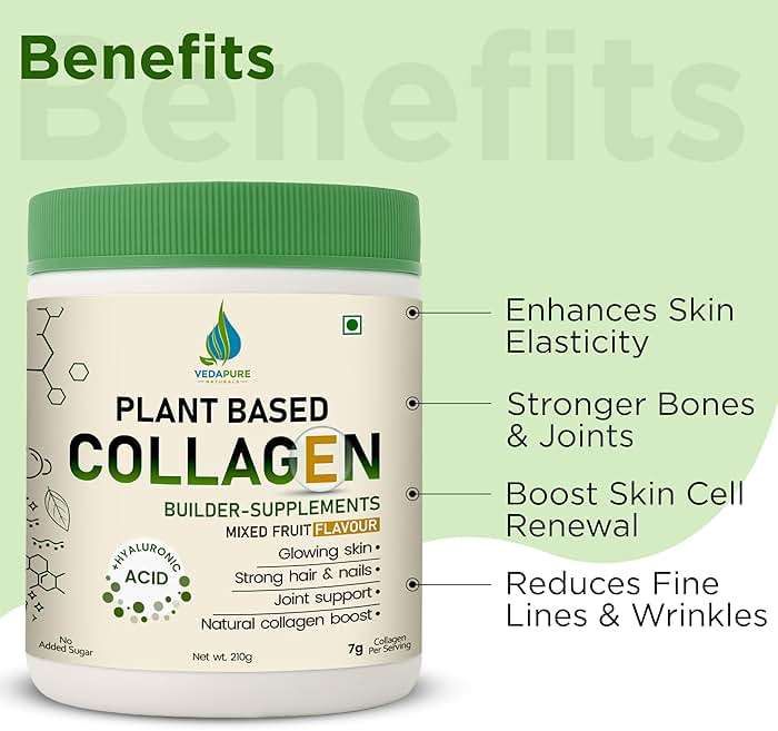 VEDAPURE Plant Collagen Peptides Powder | 7.05 oz Plant Based Vegan Organic Powder peptide Drink Mix with Hyaluronic Acid, Biotion, Vitamin E & C, Healthy Skin, Joints, Hairs, Nails - Image 4