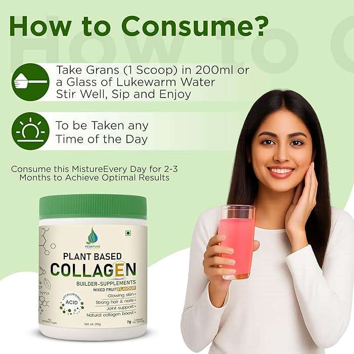 VEDAPURE Plant Collagen Peptides Powder | 7.05 oz Plant Based Vegan Organic Powder peptide Drink Mix with Hyaluronic Acid, Biotion, Vitamin E & C, Healthy Skin, Joints, Hairs, Nails - Image 6