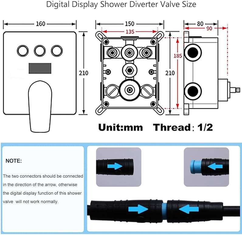 WHSHOWER Temperature Display Rain Mixer Shower Faucet Set with 6 Body Jets 12 inch Square Rainfall Shower Head with Handheld Spray Wall Mounted Rough-in Valve and Trim Included,Brushed Nickel - Image 2