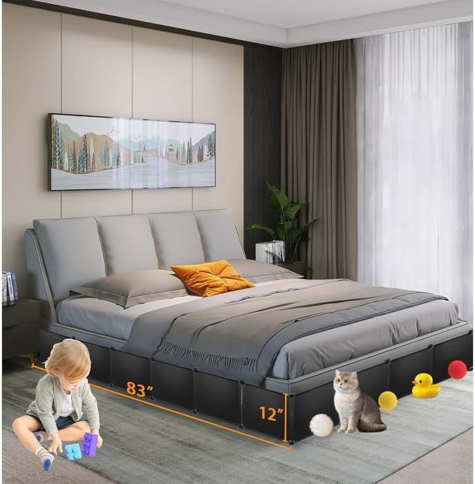 Hiflora 7 Pack Under Bed & Couch Blocker for Pets and Toys - 83" Length, 11.8" Height for One Side of Queen Bed | Includes Sticky Tape, Connectors & Zip Ties - Black - Product Image