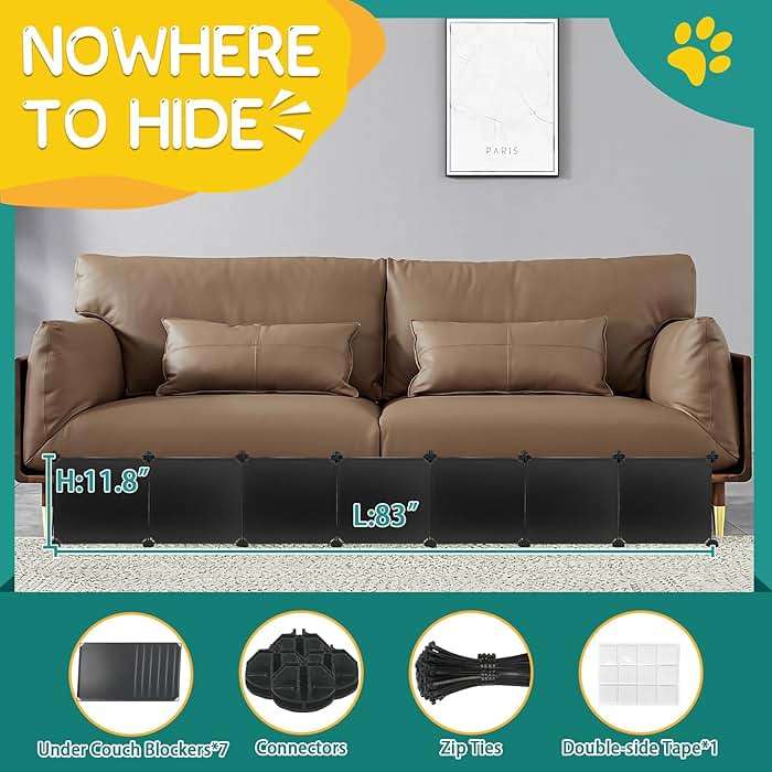 Hiflora 7 Pack Under Bed & Couch Blocker for Pets and Toys - 83" Length, 11.8" Height for One Side of Queen Bed | Includes Sticky Tape, Connectors & Zip Ties - Black - Image 2