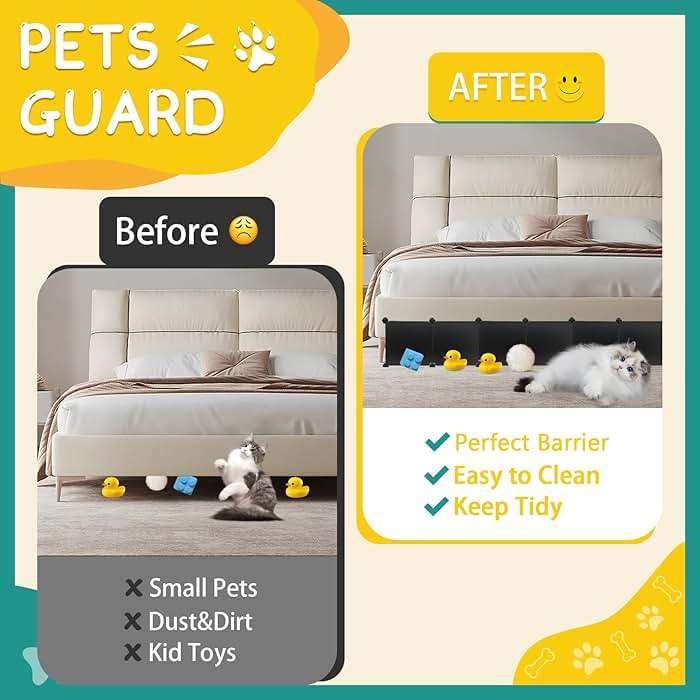 Hiflora 7 Pack Under Bed & Couch Blocker for Pets and Toys - 83" Length, 11.8" Height for One Side of Queen Bed | Includes Sticky Tape, Connectors & Zip Ties - Black - Image 4