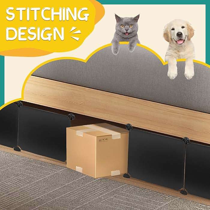 Hiflora 7 Pack Under Bed & Couch Blocker for Pets and Toys - 83" Length, 11.8" Height for One Side of Queen Bed | Includes Sticky Tape, Connectors & Zip Ties - Black - Image 5