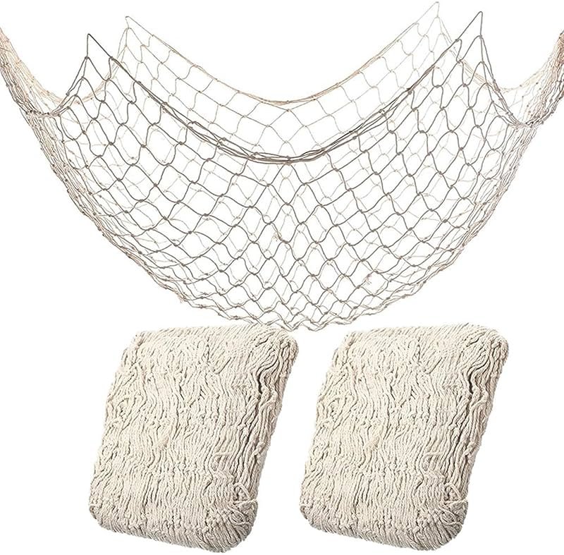 2 Pack Fish Net Decorations for Party, Natural Cotton Hawaiian Table Runner Party Fishing Net Decorative, Nautical Themed Decor Cotton Fishnet Under The Sea Pirate Ocean BeachHalloween Decor - Product Image