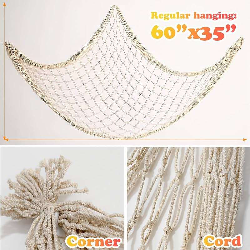 2 Pack Fish Net Decorations for Party, Natural Cotton Hawaiian Table Runner Party Fishing Net Decorative, Nautical Themed Decor Cotton Fishnet Under The Sea Pirate Ocean BeachHalloween Decor - Image 3