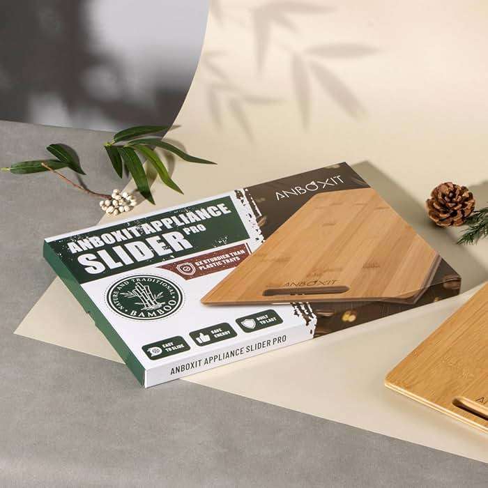 ANBOXIT Bamboo Appliance Slider, Sliding Tray for Coffee Maker, Kitchen Countertop Appliance Rolling Tray, Coffee Pot Slider Tray with Rubber Wheels, Deep - Medium (14.5"D x 9.5"W) - Image 6