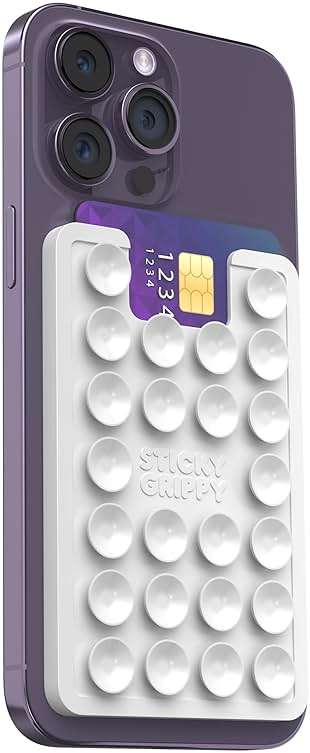 StickyGrippy Suction Phone Card Holder Mount, Phone Wallet, Silicon Adhesive Phone Accessory for iPhone and Android, Hands-Free Mirror Shower Phone Holder, TikTok Videos and Selfies (White) - Image 1