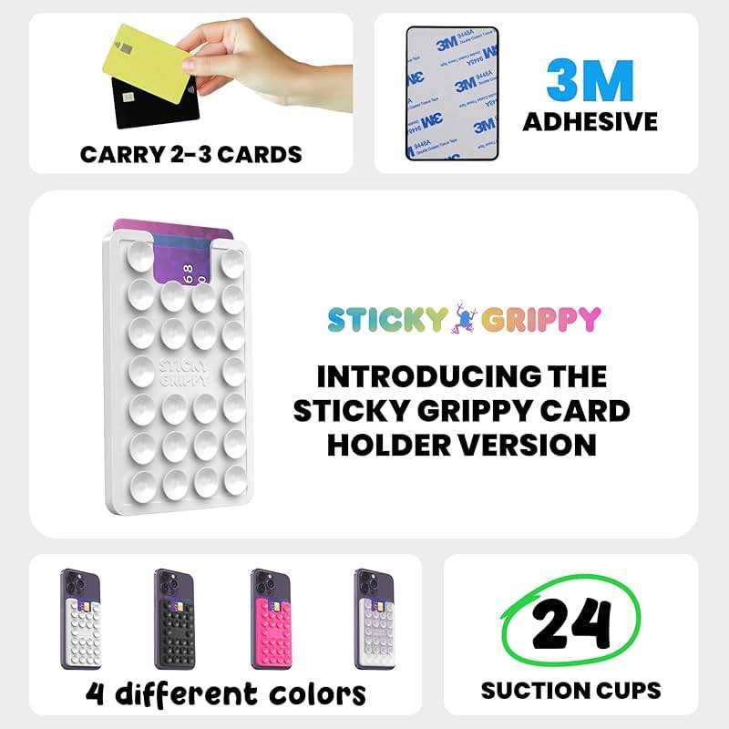 StickyGrippy Suction Phone Card Holder Mount, Phone Wallet, Silicon Adhesive Phone Accessory for iPhone and Android, Hands-Free Mirror Shower Phone Holder, TikTok Videos and Selfies (White) - Image 2