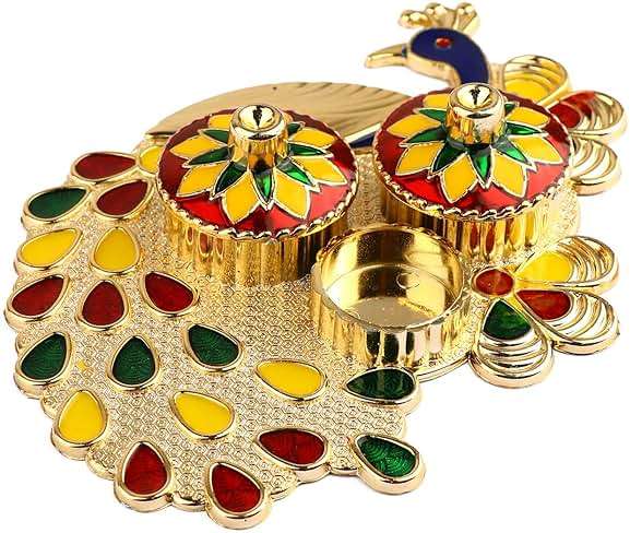 SATVIK 1 Pc Multi Designer Kankavati Thali Roli Chawal/Rice Holder with Lid, Kumkum Haldi Holder Rakhi Pooja Thali Indian Festival Diwali Pujan Mandir Tika Roli Plate Housewarming Gifts Items Pack - Image 5
