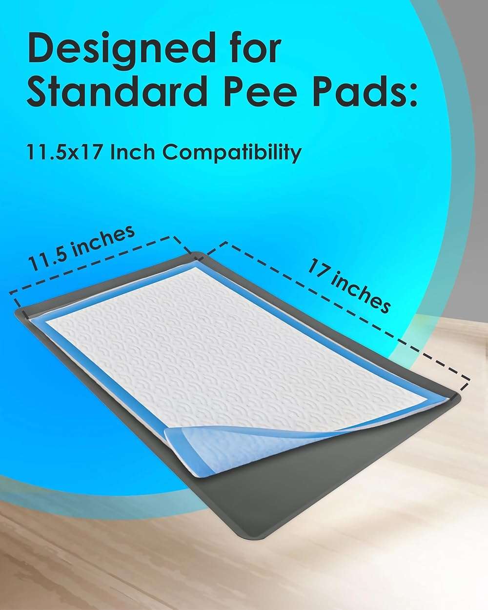 TidyFriend Puppy Pad Holder Tray Fits for 11.5” x 17” Wee Wee Pee Pads - Stable Grip, Raised Edges, Quick-Wipe Silicone Surface Dog Potty Tray Holder for Indoor Flooring Protection (Grey) - Image 3