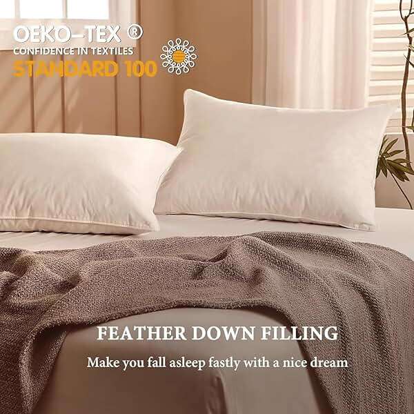 BHZ Goose Down Feather Pillows Queen Size - Hotel Collection Bed Pillows for Sleeping Soft Pillow for Side and Back Sleepers with 100% Cotton Fabric - Image 4