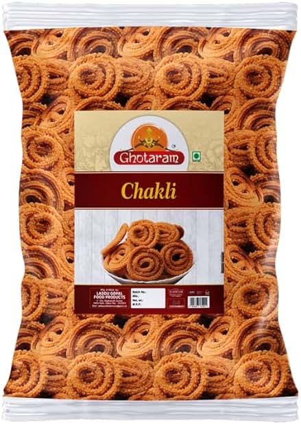 Ghotaram Organic Chakli Chakoli Murukku Snack, Butter Chakri Delicious Namkeen and Snacks, Ready to Eat Snacks, Cholesterol Free, No Trans Fats, No Preservatives, Chai Tea Chakli-250 * 1Pack - Product Image
