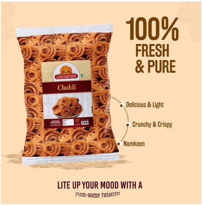 Ghotaram Organic Chakli Chakoli Murukku Snack, Butter Chakri Delicious Namkeen and Snacks, Ready to Eat Snacks, Cholesterol Free, No Trans Fats, No Preservatives, Chai Tea Chakli-250 * 1Pack - Image 2