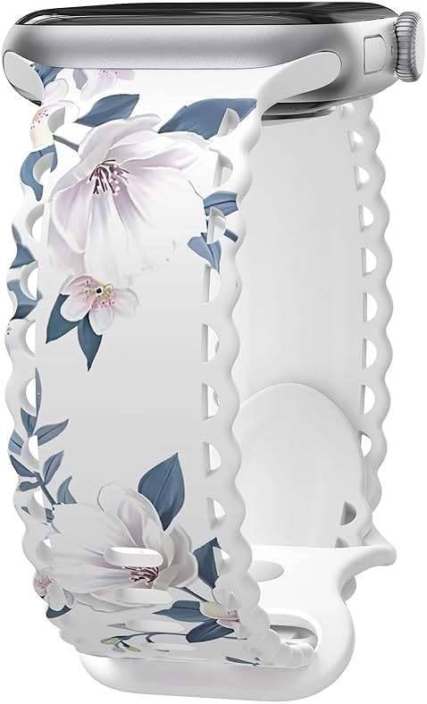 Flower Lace Band Compatible with Apple Watch Band 40mm 44mm 46mm 41mm 45mm 38mm 42mm 49mm Women, Soft Silicone Floral Print Sport Replacement Strap for iWatch Series Ultra 11 10 9 8 7 6 5 4 3 2 1 SE - Image 1