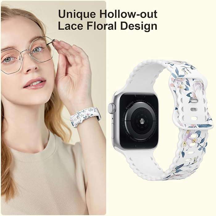 Flower Lace Band Compatible with Apple Watch Band 40mm 44mm 46mm 41mm 45mm 38mm 42mm 49mm Women, Soft Silicone Floral Print Sport Replacement Strap for iWatch Series Ultra 11 10 9 8 7 6 5 4 3 2 1 SE - Image 4