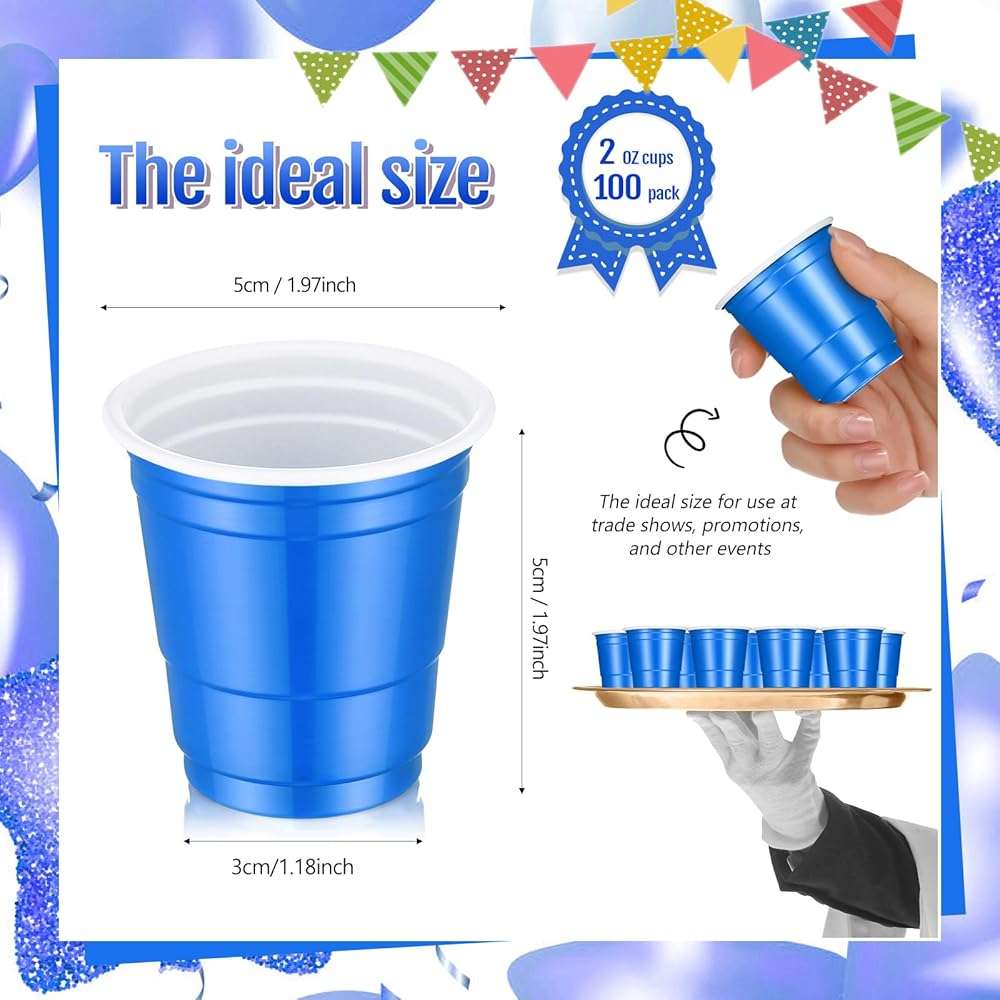 Roshtia 100 Pack 2 oz Plastic Shot Cups, Mini Disposable Shot Glasses 2 oz Wedding Party Cups for Bridal Shower Wedding Party, Beer Taste Serving, Snacks(Navy Blue) - Image 3