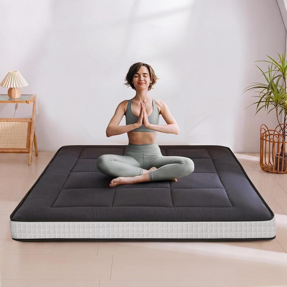 MAXYOYO 6" Extra Thick Floor Futon Mattress, Foldable Japanese Floor Mattress for Adults, Roll Up Tatami Pad for Guest Room, Black, Queen - Product Image