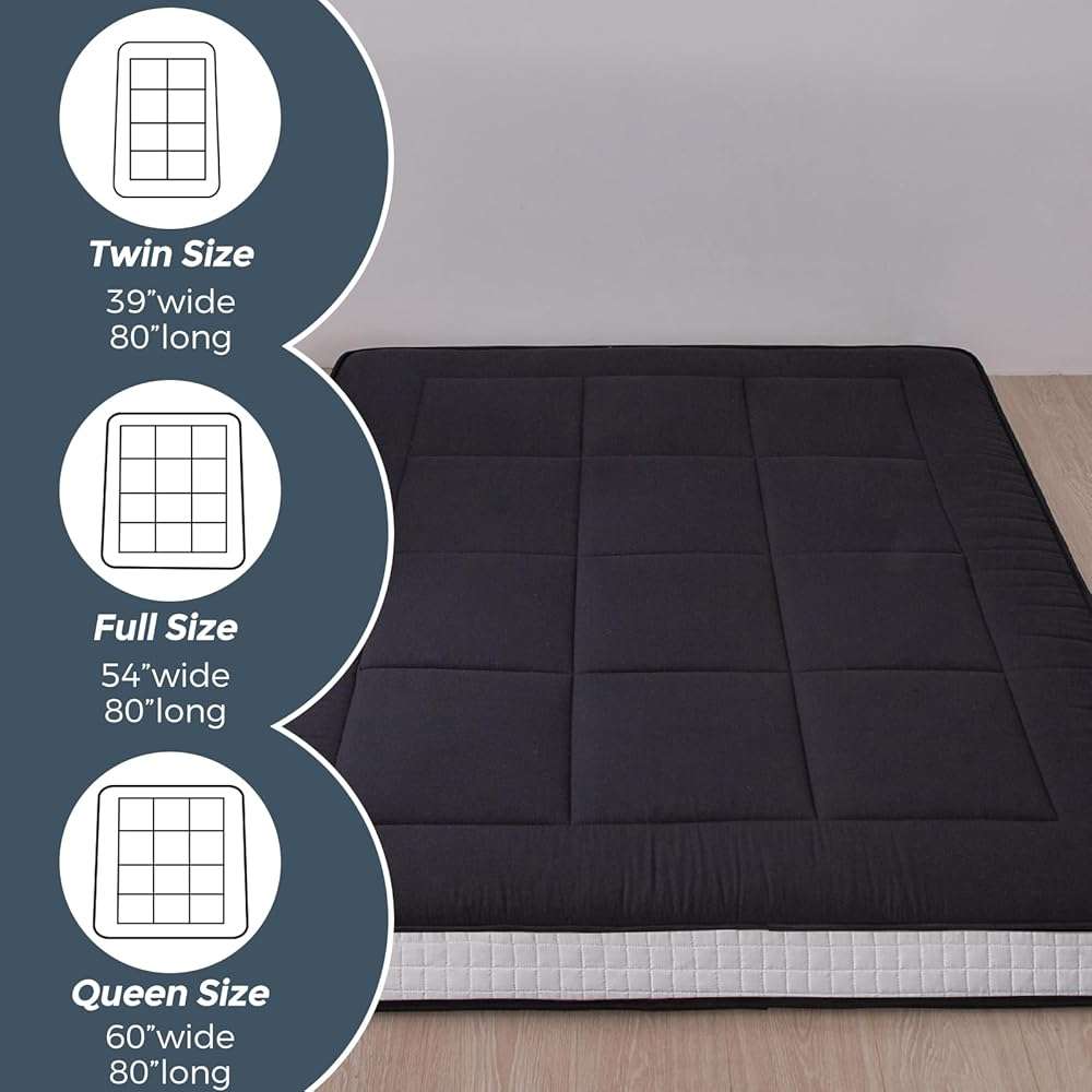 MAXYOYO 6" Extra Thick Floor Futon Mattress, Foldable Japanese Floor Mattress for Adults, Roll Up Tatami Pad for Guest Room, Black, Queen - Image 4