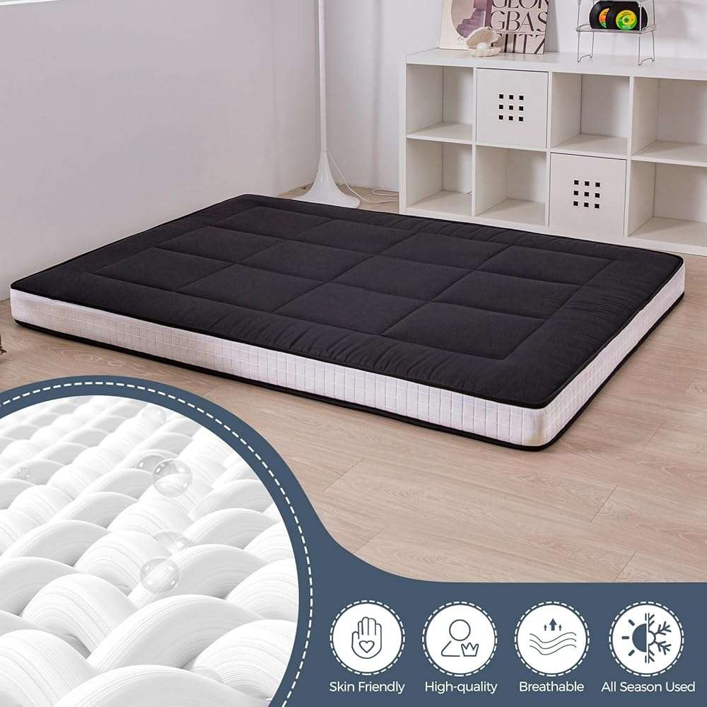 MAXYOYO 6" Extra Thick Floor Futon Mattress, Foldable Japanese Floor Mattress for Adults, Roll Up Tatami Pad for Guest Room, Black, Queen - Image 9