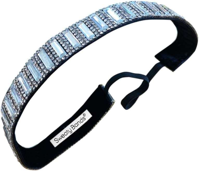 Sweaty Bands Womens Girls Headband for an Active Lifestyle - Non-Slip Grip Sweat-Wicking Velvet-Lined Rhinestone Sparkling Hairband - Bling Silver Beauty Silver 1-Inch - Image 1