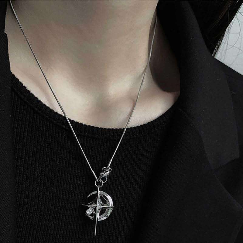 gateonse Y2k Moon Star Pendant Necklace for Men Women Stainless Steel Cool Necklaces Punk Star Necklaces Jewelry - Image 2