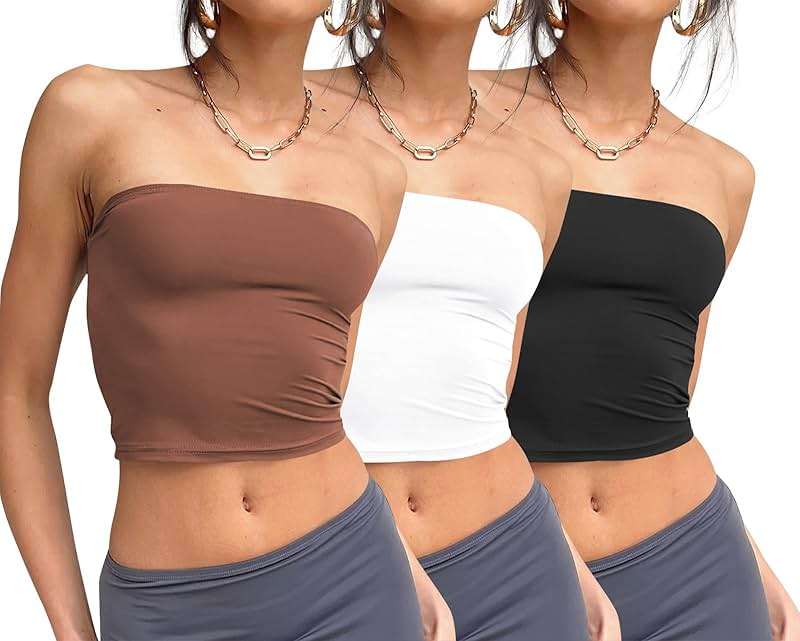 Trendy Queen Womens 3 Pack Strapless Tube Tops Summer Crop Bandeau - Image 1