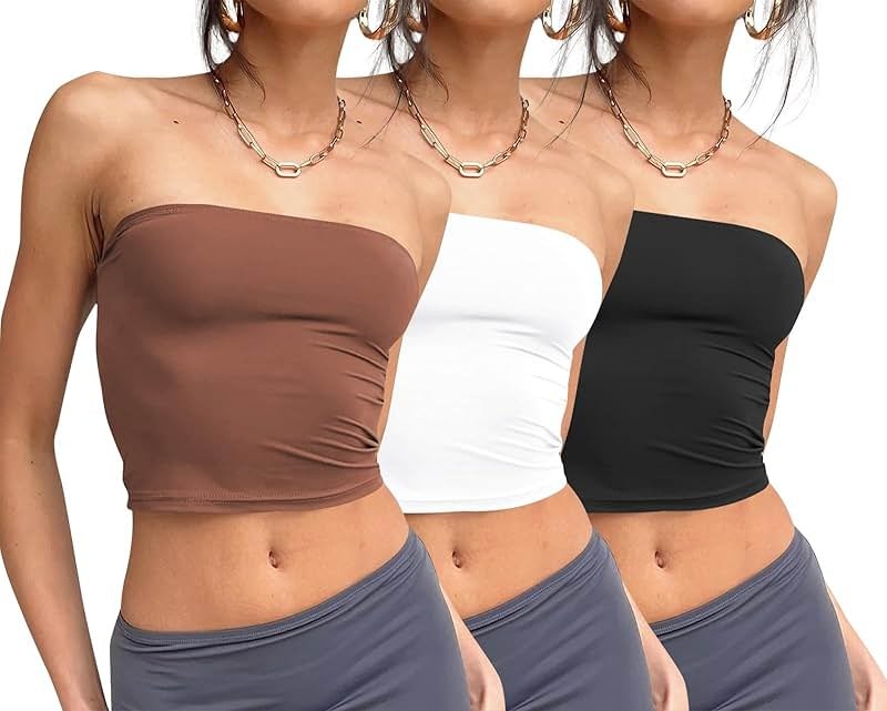 Trendy Queen Womens 3 Pack Strapless Tube Tops Summer Crop Bandeau - Product Image