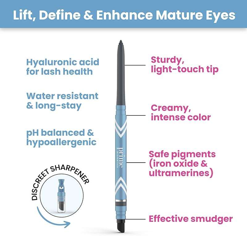 PRIME PROMETICS PrimeEyes Glide Eyeliner for Mature Women – Water-Resistant, Long-Stay and Mess-Proof – Gel Cream Texture, Discreet Sharpener and Effective Smudger (Black) - Image 5