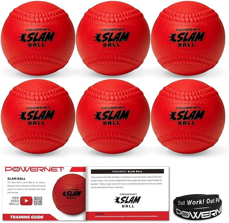 PowerNet Slam Ball 6-Pack, Baseball Size Weighted Ball with Textured Surface and Raised Seams, Training Equipment to Improve Hitting Power, 16 Oz Weighted Baseballs for Batting - Product Image