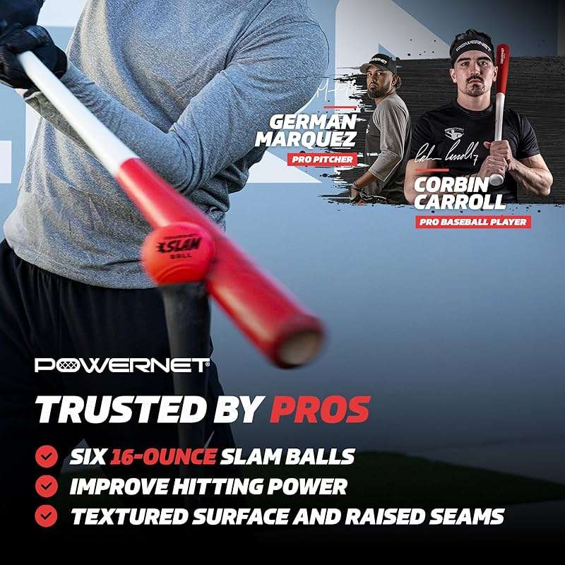 PowerNet Slam Ball 6-Pack, Baseball Size Weighted Ball with Textured Surface and Raised Seams, Training Equipment to Improve Hitting Power, 16 Oz Weighted Baseballs for Batting - Image 2