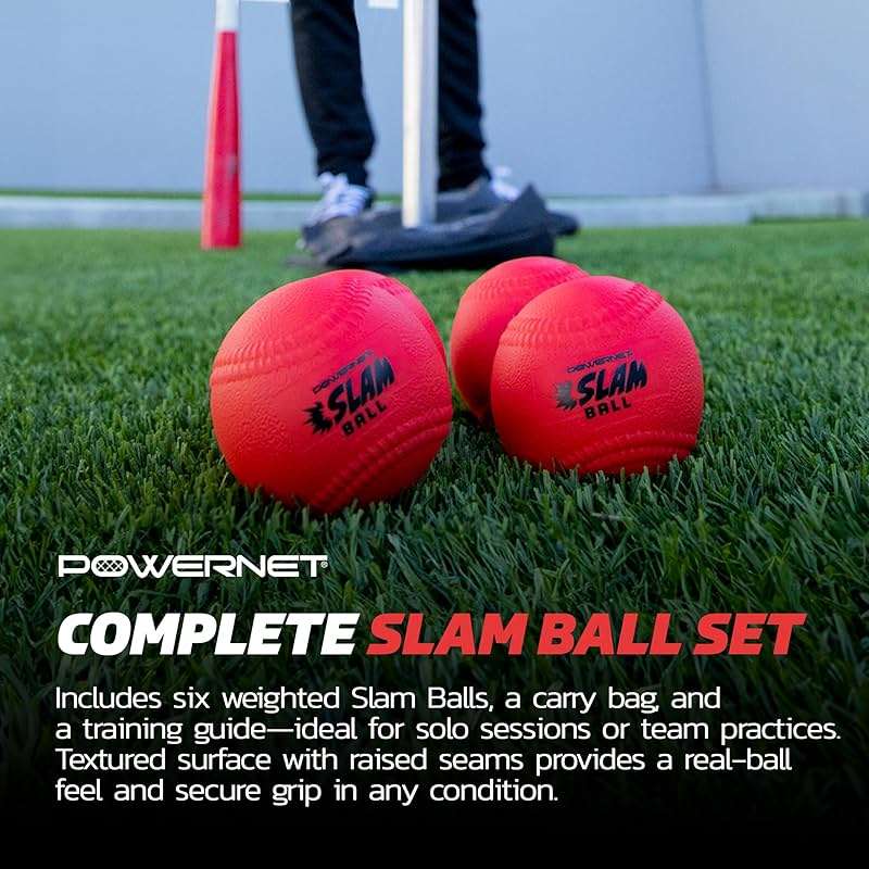 PowerNet Slam Ball 6-Pack, Baseball Size Weighted Ball with Textured Surface and Raised Seams, Training Equipment to Improve Hitting Power, 16 Oz Weighted Baseballs for Batting - Image 5